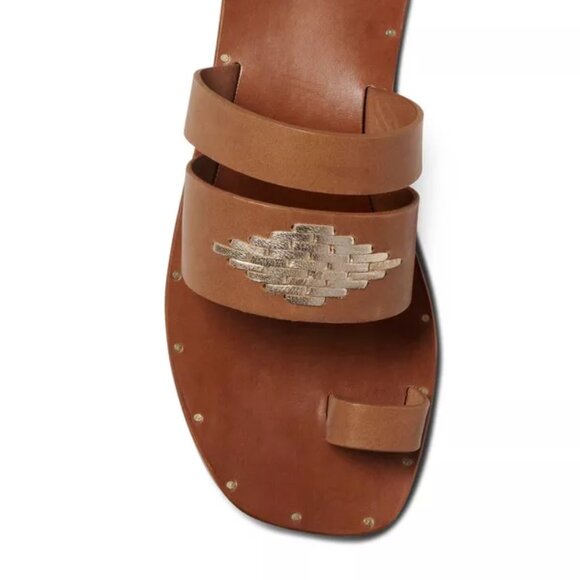 NEW BEEK Leather Brilliant Toe Ring Sandals Cognac for women 123mn - Picture 4 of 8